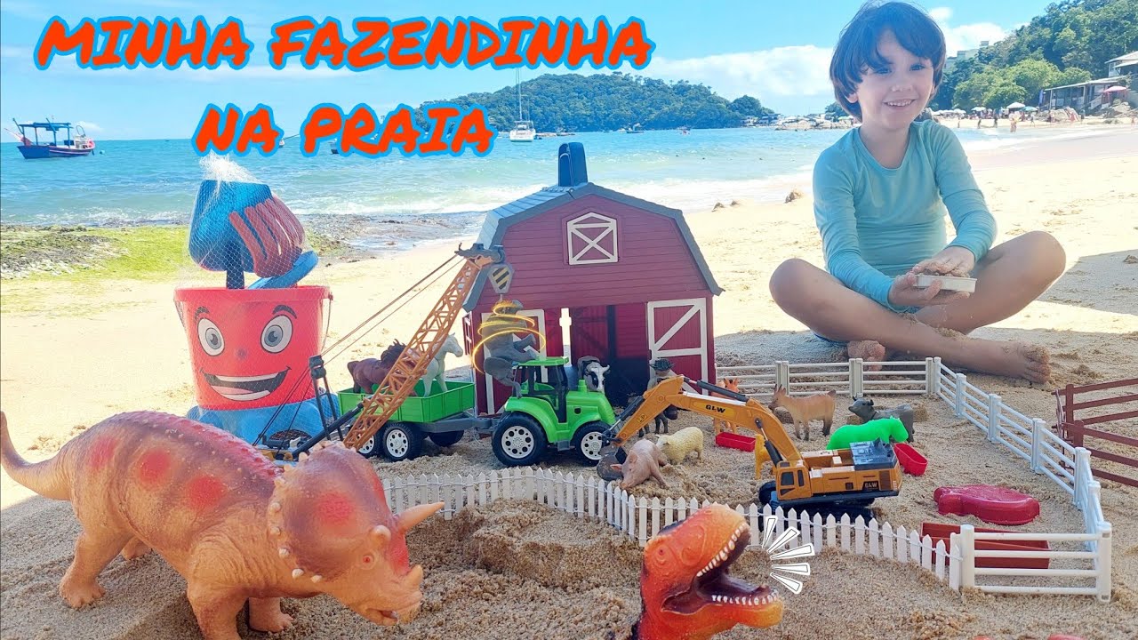 Fazendinha do Felipe Canopf – Férias na Praia a areia cobriu o Boi Vaca Cavalo Trator – Toy Farm Caw